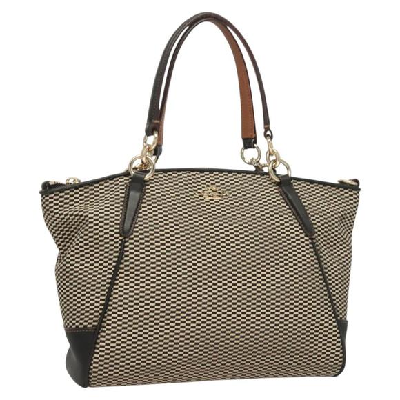 Coach Hand Bag Canvas Black Gold Auth bs26964